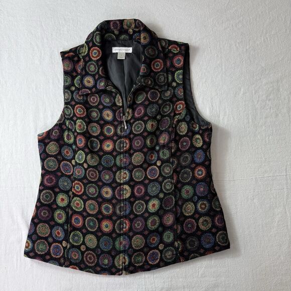 Christopher & Banks Vest Women Art To Wear Circle Geometric Pattern Collar Sz M - Picture 5 of 13